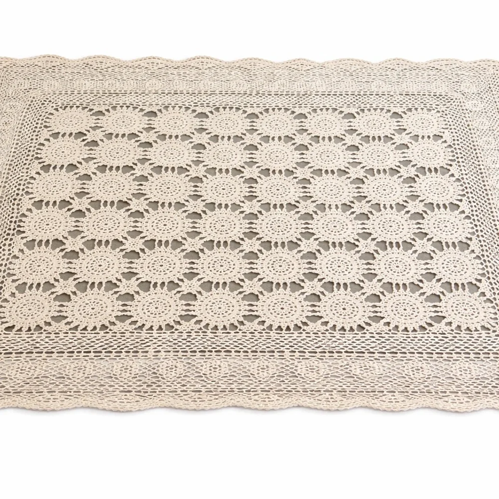 Cream Crochet Lace Table Topper 41.5” Square Cottagecore Farmhouse